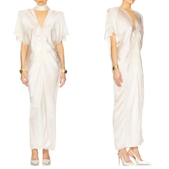Helsa Demeter Maxi Gown Dress in Silk Lyocell - Ivory - Picture 1 of 6